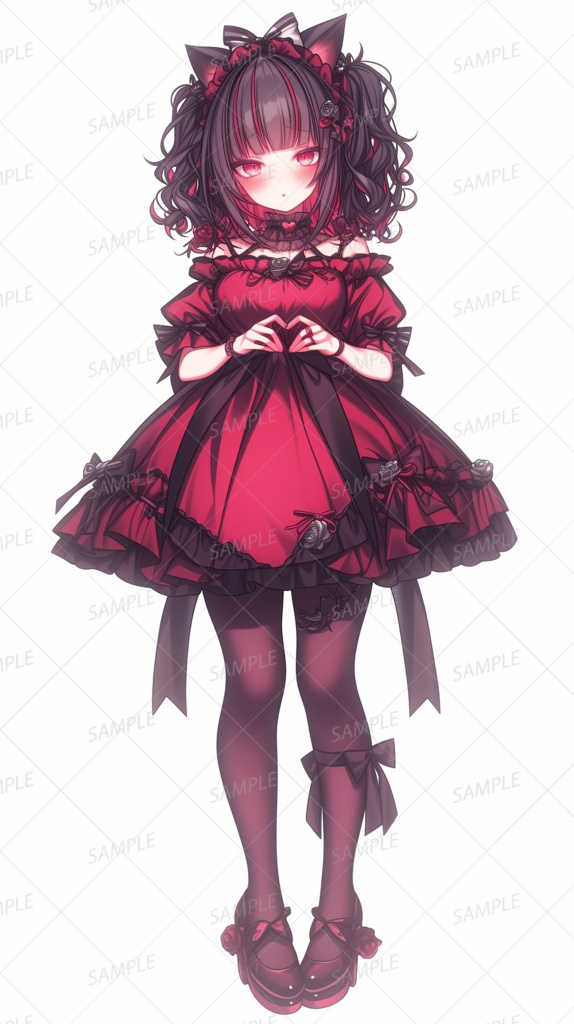 【バレンタイン】猫耳ゴシック風ドレスの黒髪少女_立ち絵