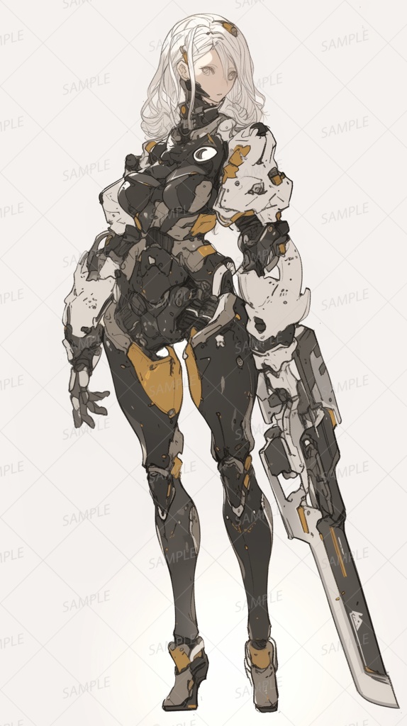 【メカ】左腕がブレードのアンドロイド少女_立ち絵