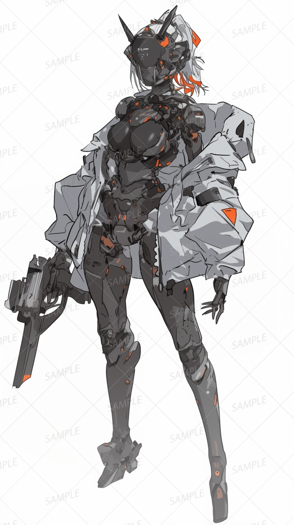 【メカ】銃装備でフルフェイスのメカ少女_立ち絵