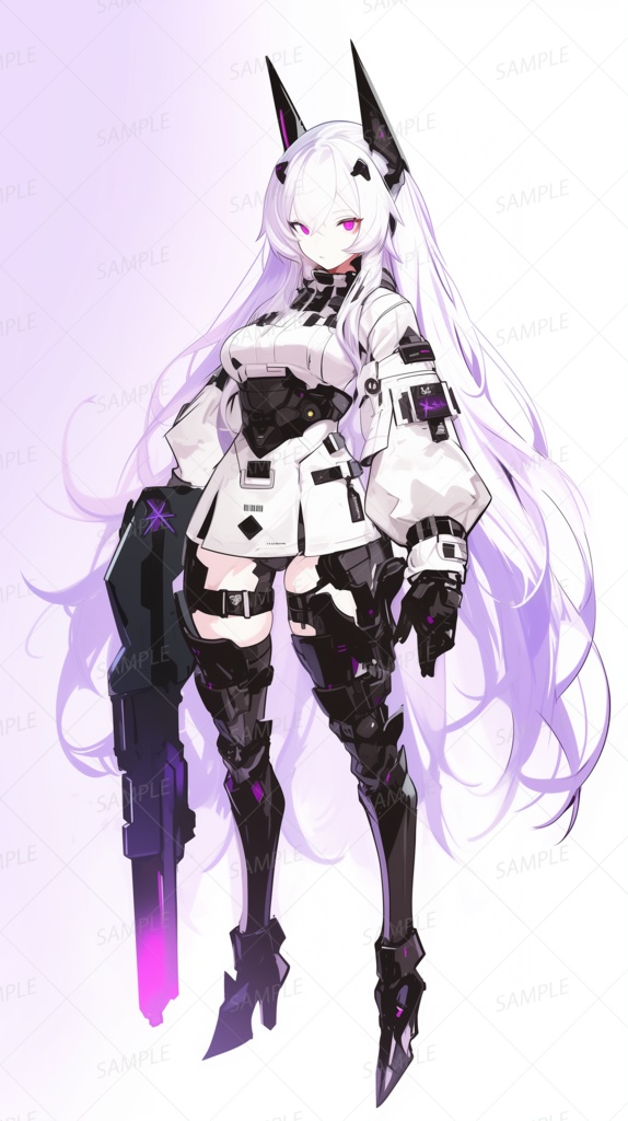 【メカ】紫光の銃を持つ長い髪のメカ娘_立ち絵