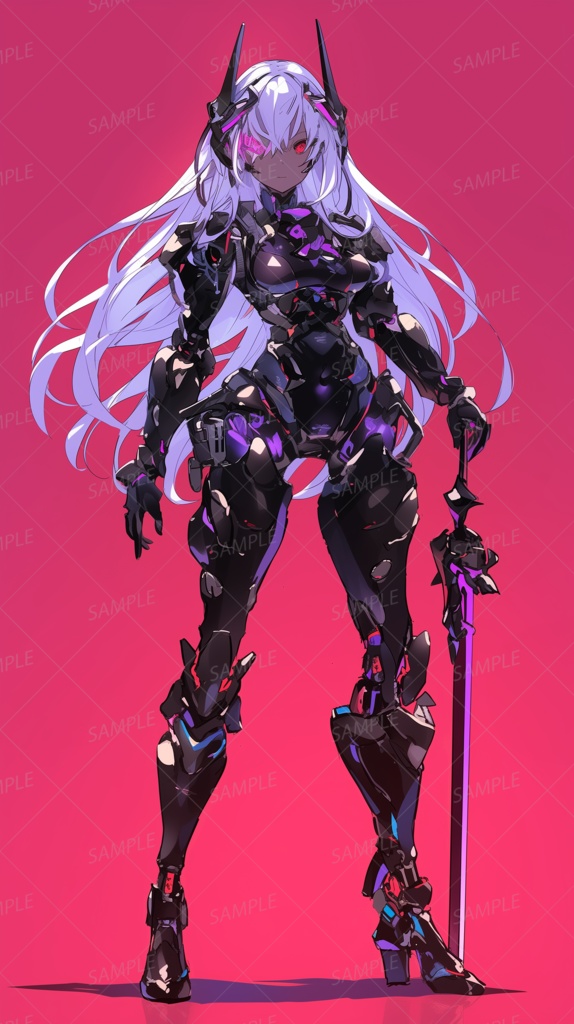 【メカ】細身の剣のサイバーな紫髪の少女_立ち絵