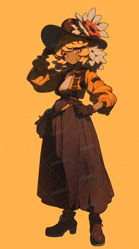 【ファンタジー】大きな黒い帽子のカントリー風お嬢様_立ち絵