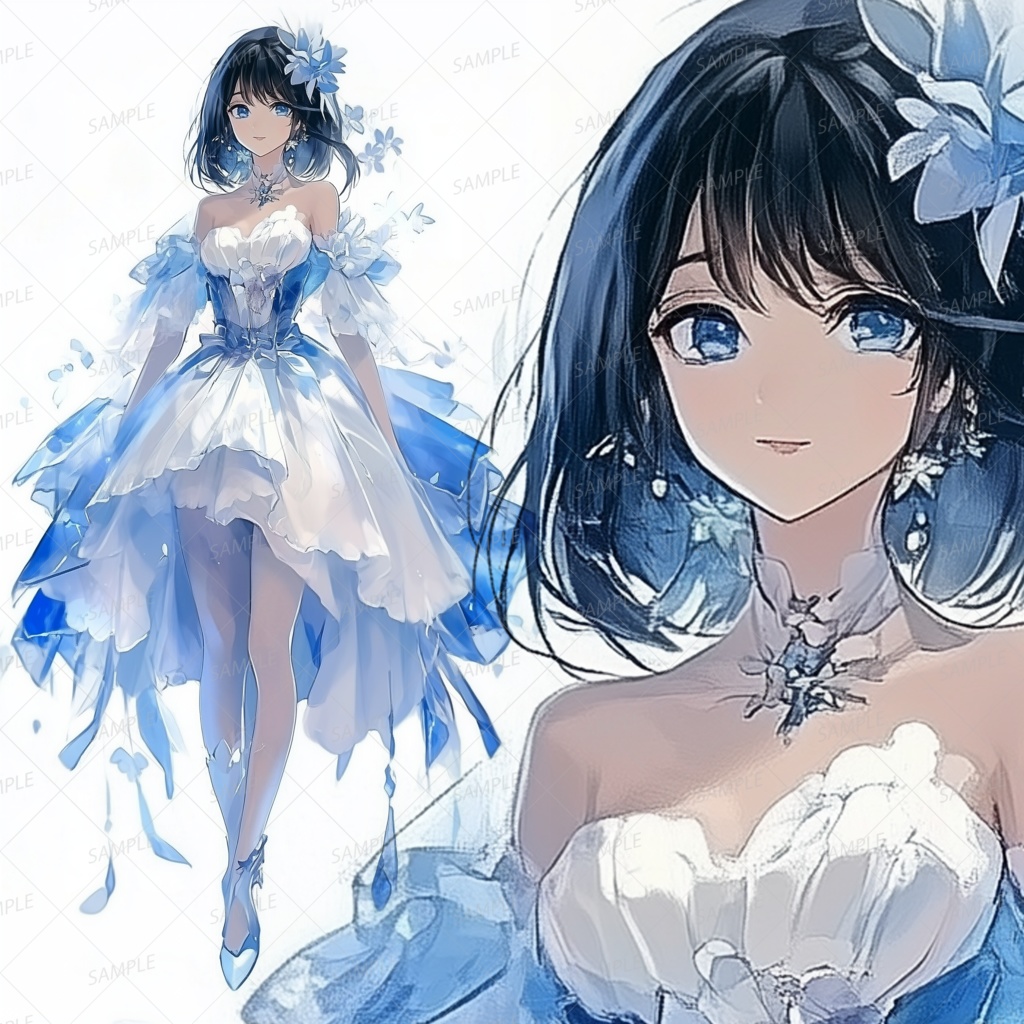 【ファンタジー】青と白のドレスの少女_立ち絵
