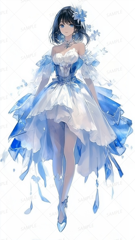 【ファンタジー】青と白のドレスの少女_立ち絵