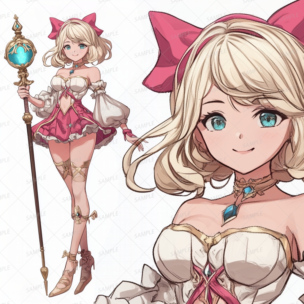 【ファンタジー】魔法の杖をもつリボンの金髪少女_立ち絵