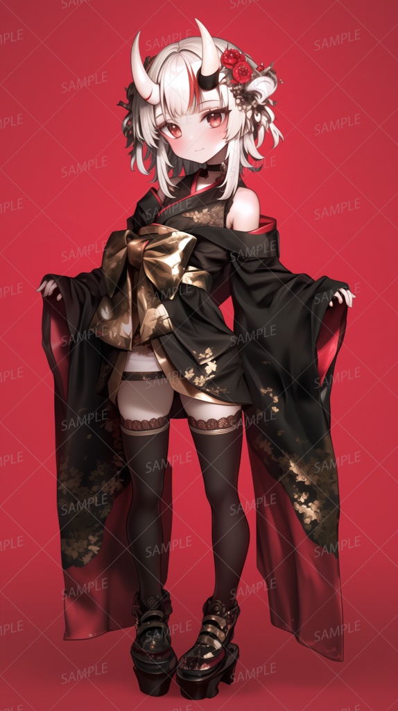 【和風】豪華な着物を着た鬼の少女_立ち絵