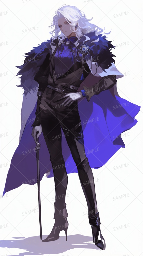 【ファンタジー】長い白髪と青いマントの貴族の男性_立ち絵