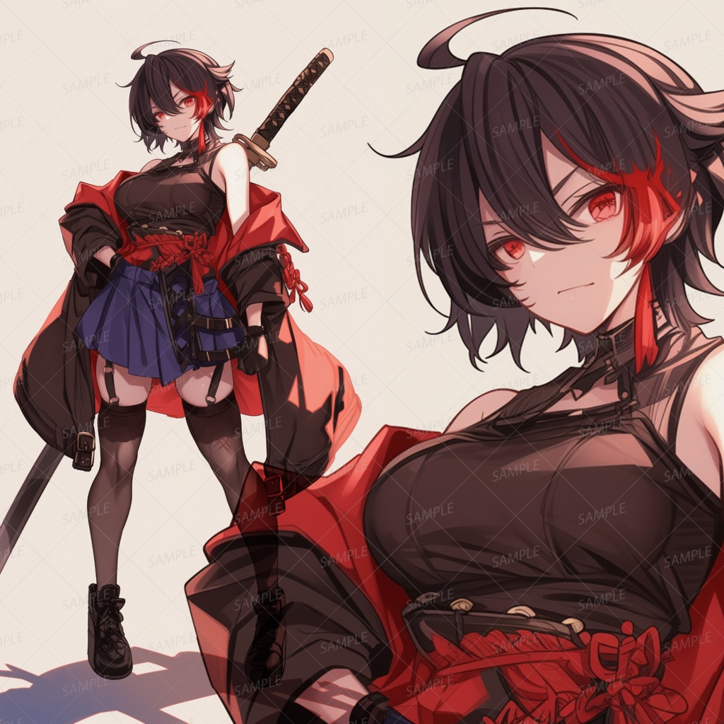 【和風】漆黒の刀を背負う短髪少女_立ち絵