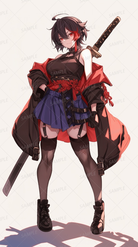 【和風】漆黒の刀を背負う短髪少女_立ち絵