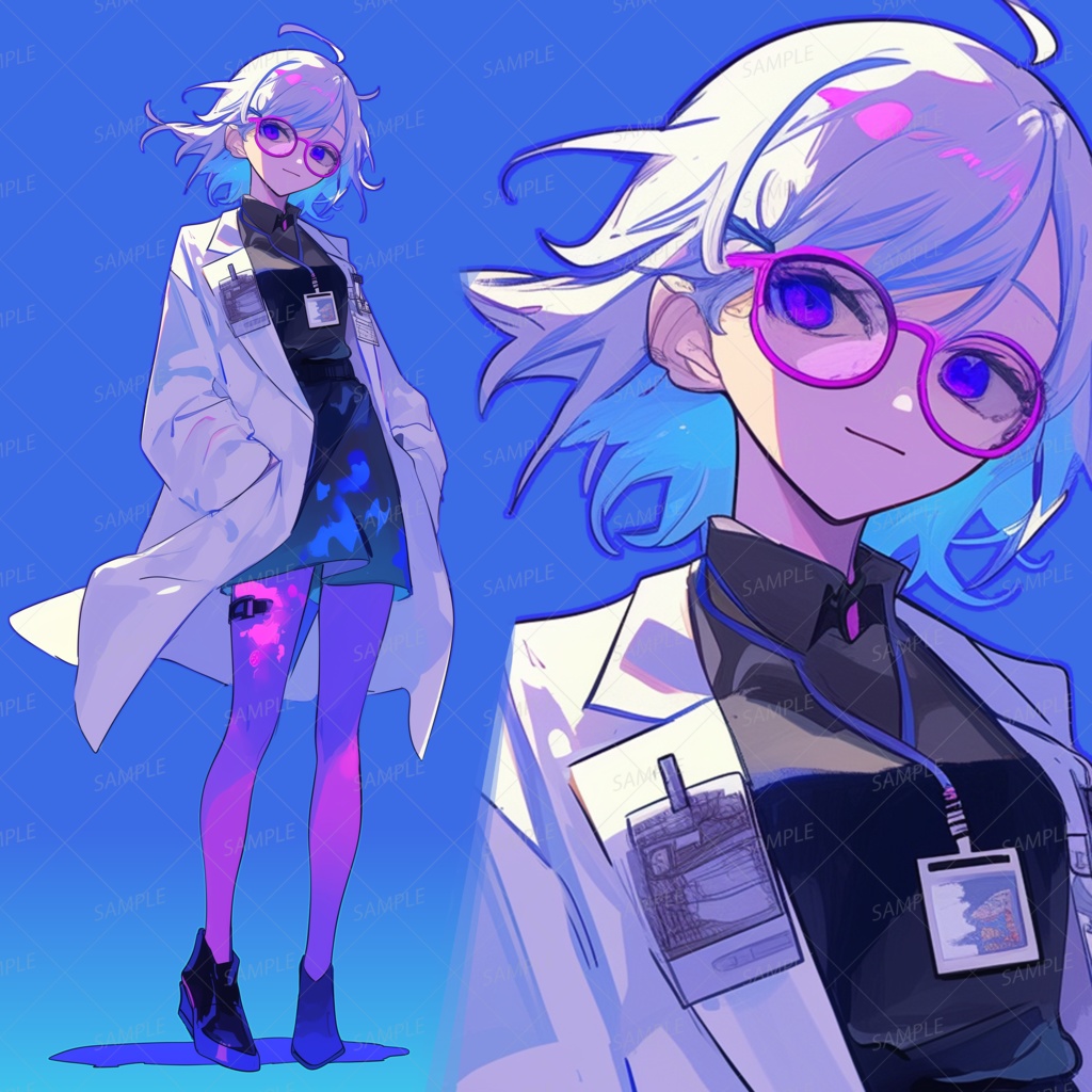 【ファンタジー】赤メガネをかけた白衣の少女_立ち絵