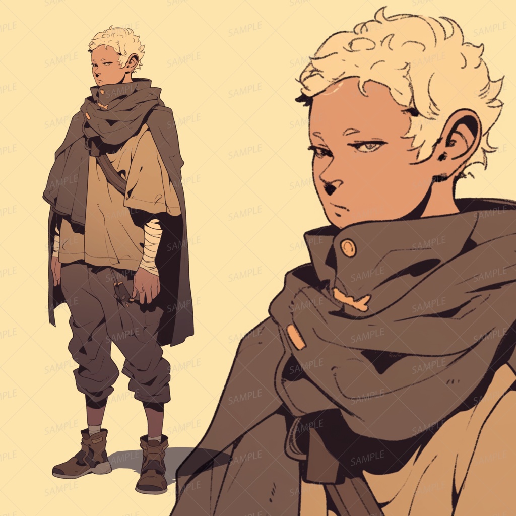 【ファンタジー】荒野の旅人のような金の短髪の男性_立ち絵