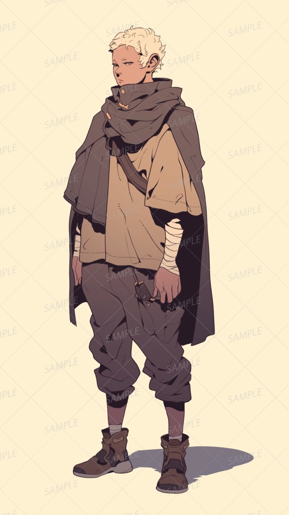 【ファンタジー】荒野の旅人のような金の短髪の男性_立ち絵