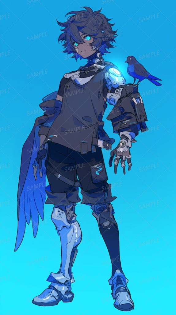 【メカ】サイバネティックな義肢と鳥を操る少年_立ち絵