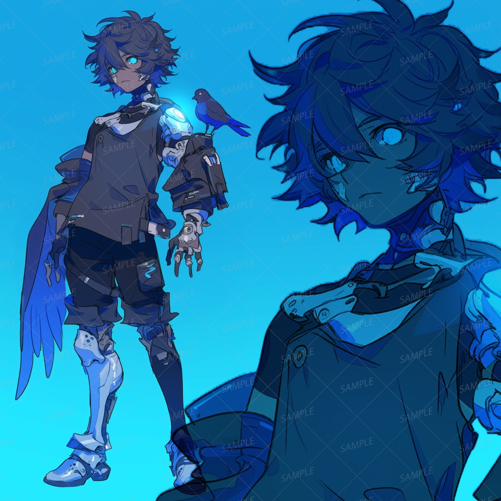 【メカ】サイバネティックな義肢と鳥を操る少年_立ち絵