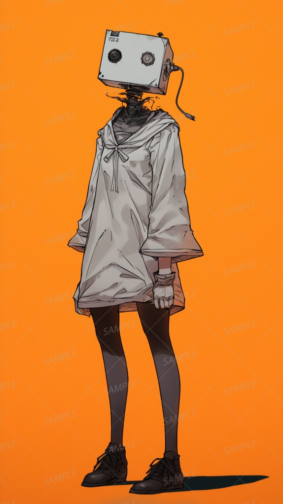 【ファンタジー】箱型の頭部を持つ人型の生命体_立ち絵