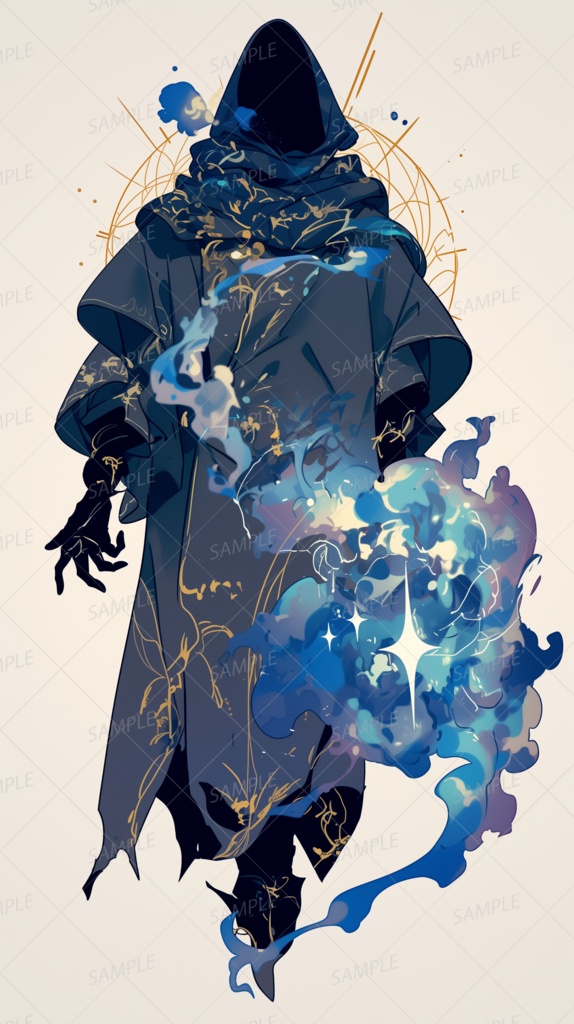 【ファンタジー】青き魔力を操るフードの魔導士_立ち絵