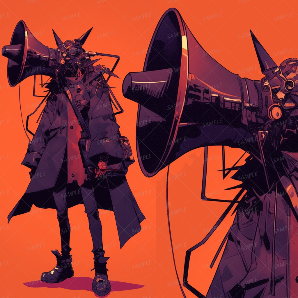 【メカ】鋲だらけの拡声器を顔に持つ異形_立ち絵