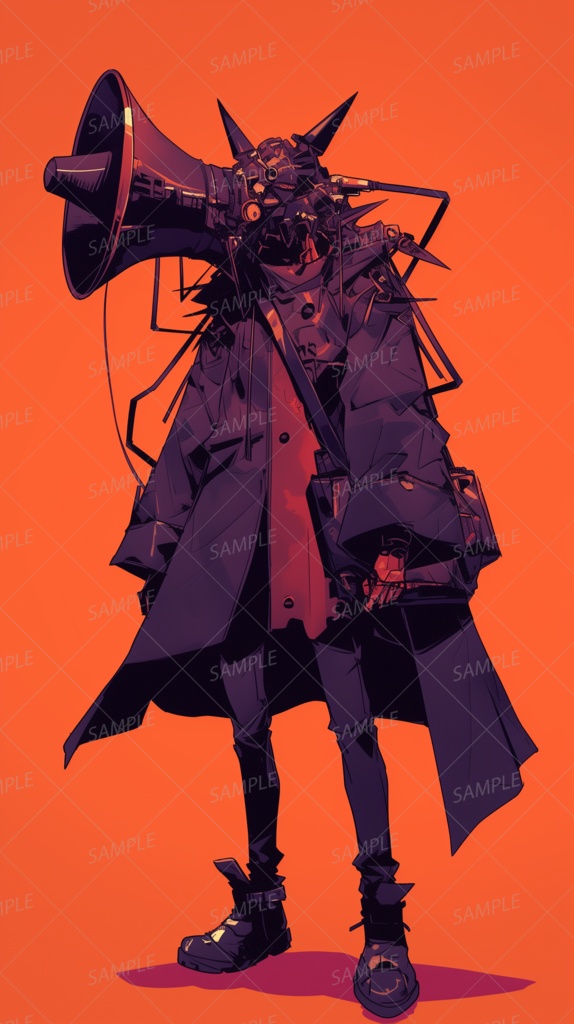 【メカ】鋲だらけの拡声器を顔に持つ異形_立ち絵