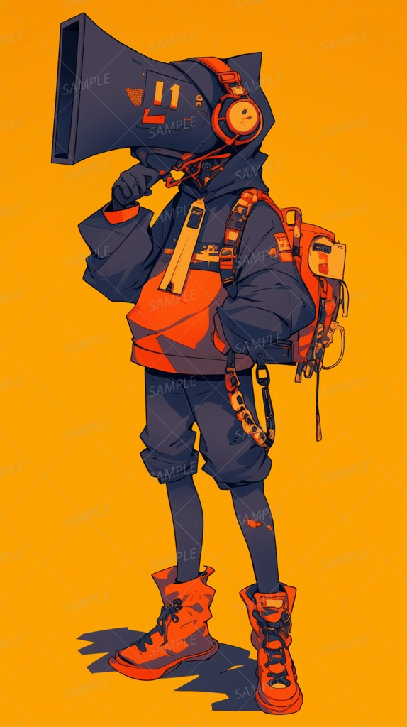 【メカ】オレンジのパーカーを着たスピーカーマン_立ち絵