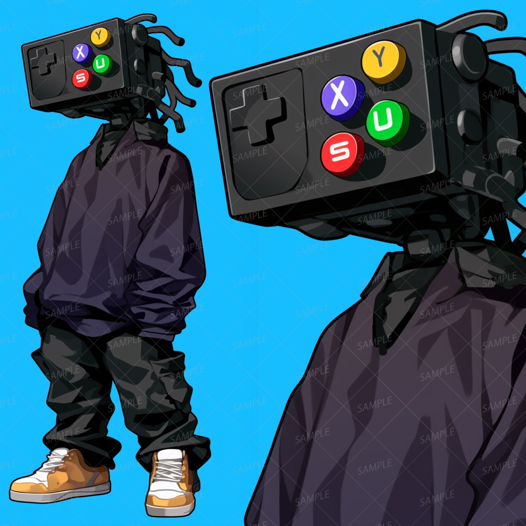 【メカ】黒いパーカーを着たコントローラーヘッド_立ち絵