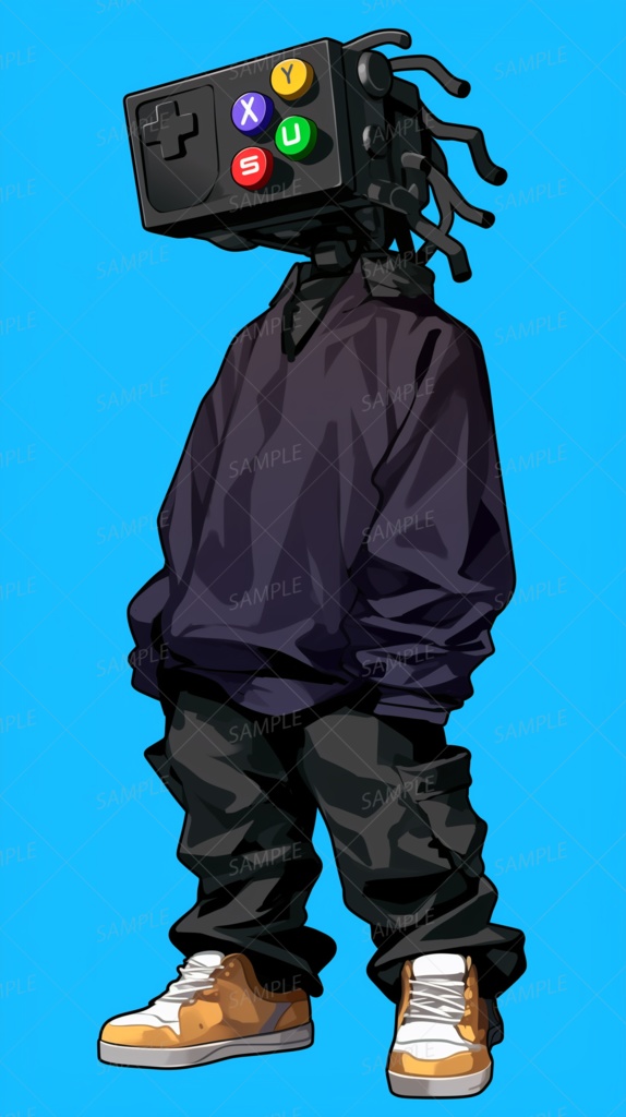 【メカ】黒いパーカーを着たコントローラーヘッド_立ち絵