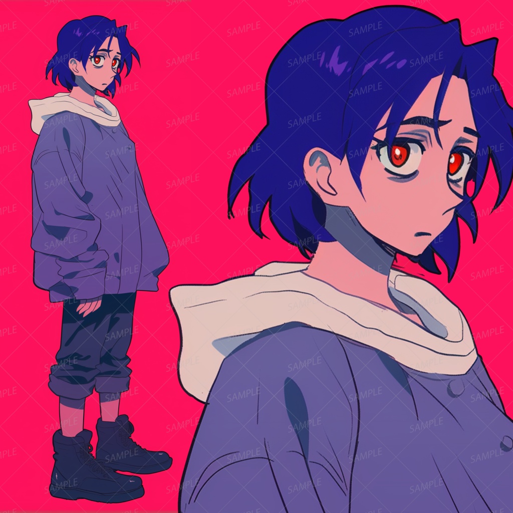 【私服】オーバーサイズのパーカー姿の青髪_立ち絵