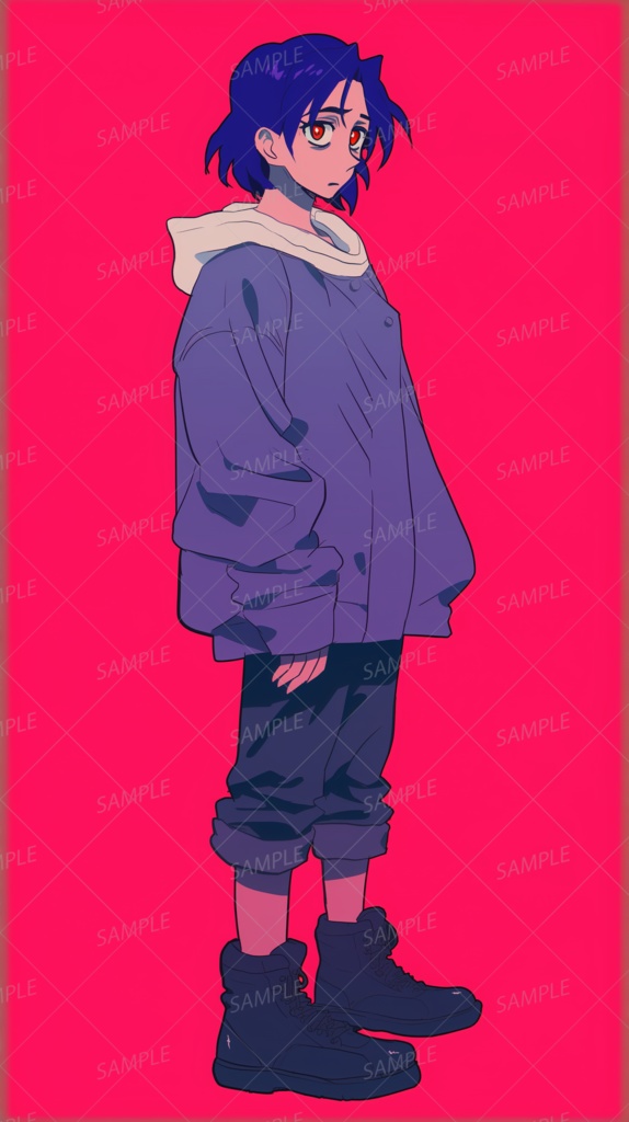 【私服】オーバーサイズのパーカー姿の青髪_立ち絵