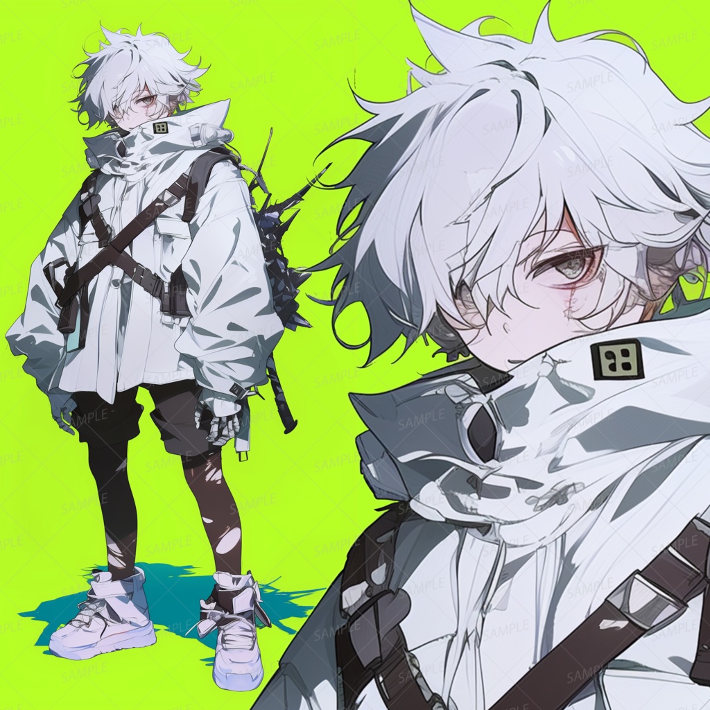 【ファンタジー】白いジャケットの白髪少年_立ち絵