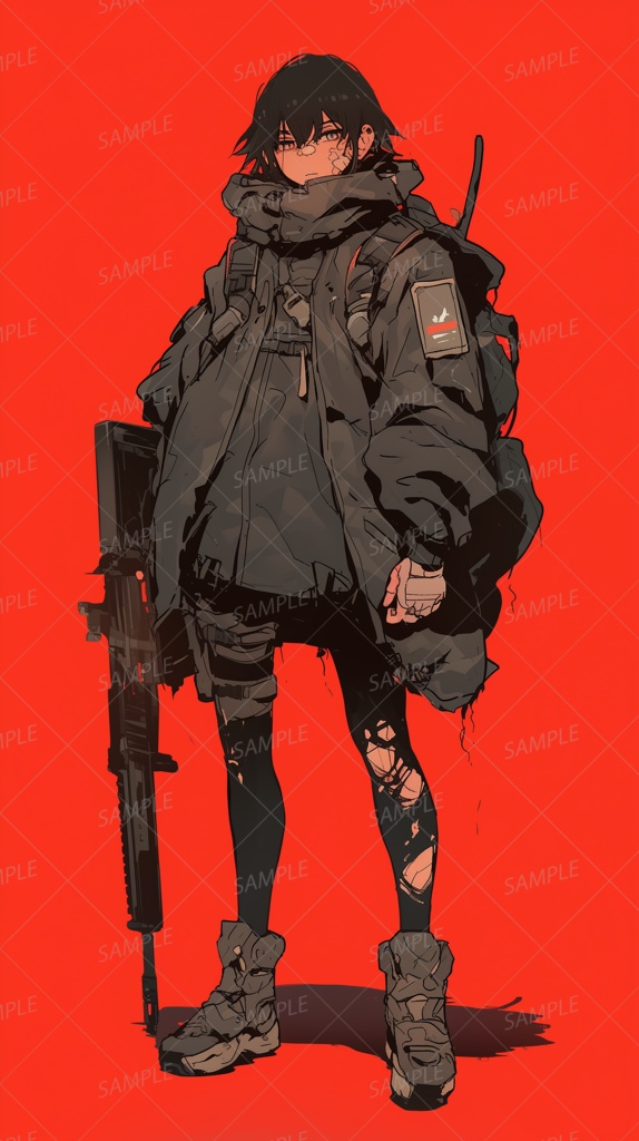 【ファンタジー】戦闘服の銃を持つ黒髪少女_立ち絵