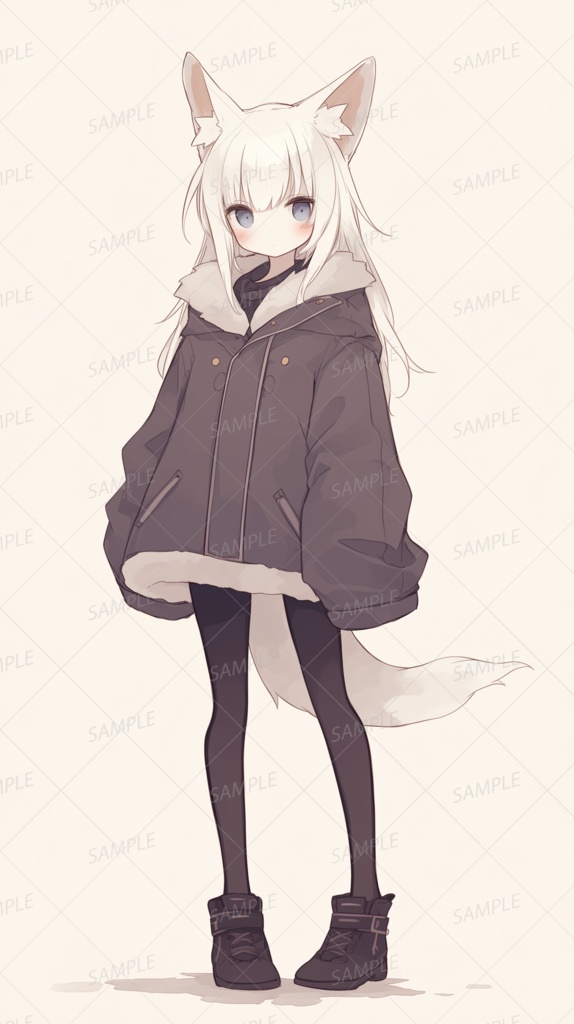 【獣人】白い髪と青い瞳のケモ耳少女_立ち絵