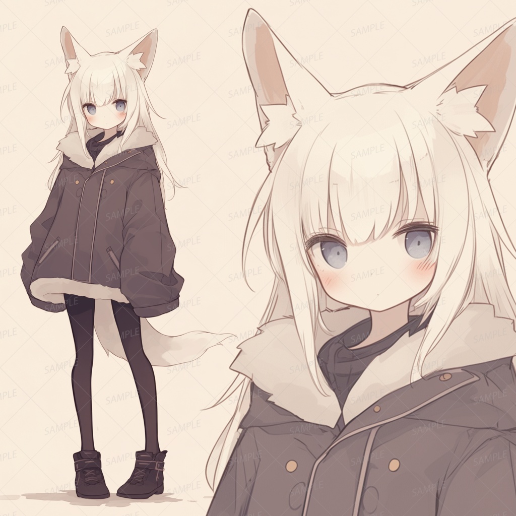 【獣人】白い髪と青い瞳のケモ耳少女_立ち絵