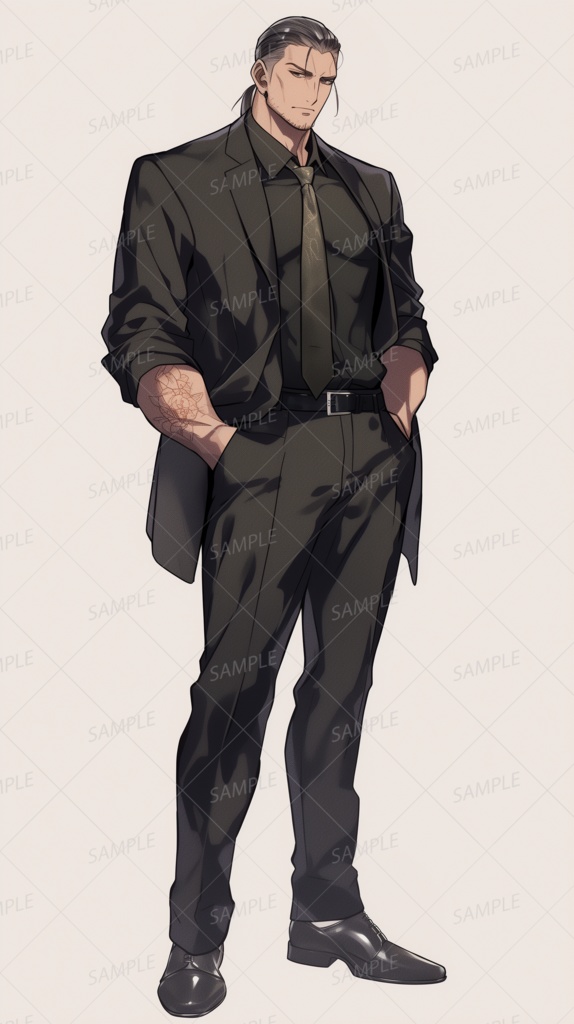 【仕事】タトゥーがあるブラックスーツの男性_立ち絵