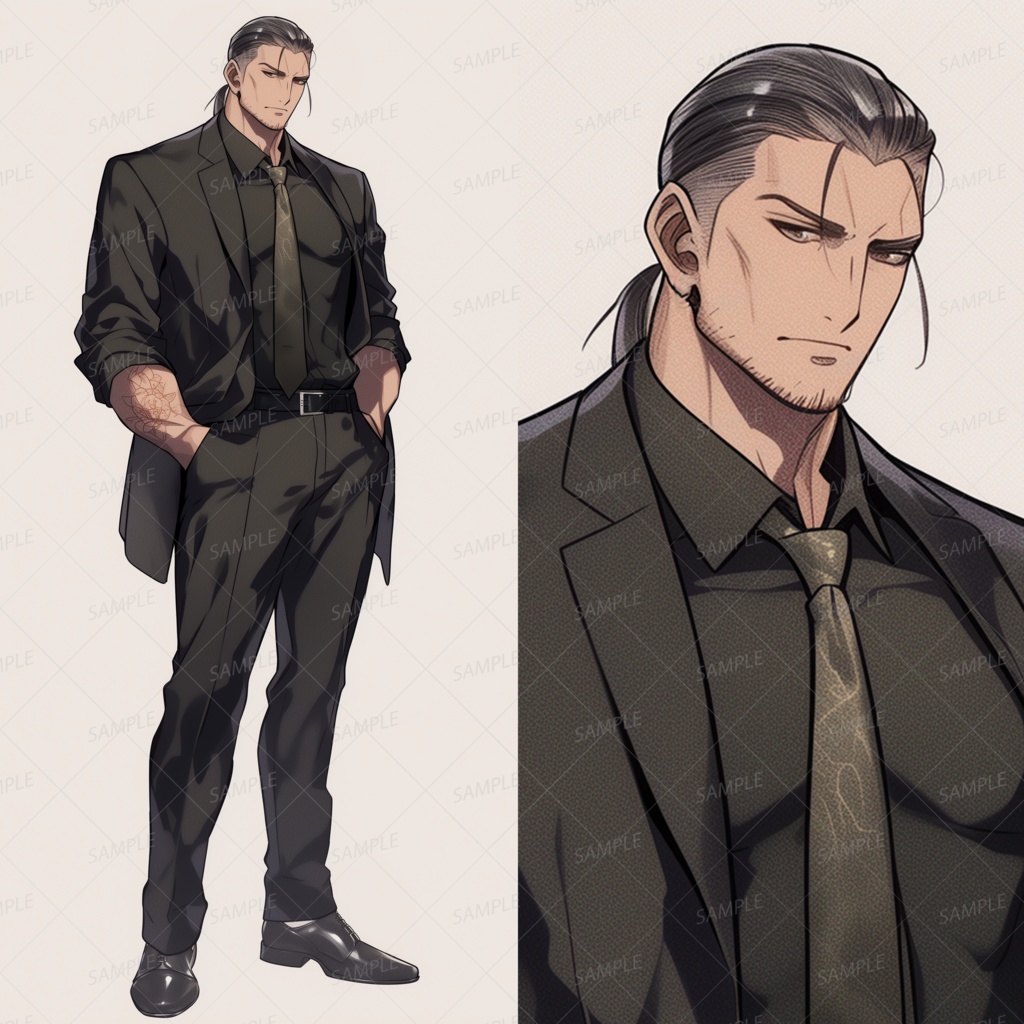 【仕事】タトゥーがあるブラックスーツの男性_立ち絵