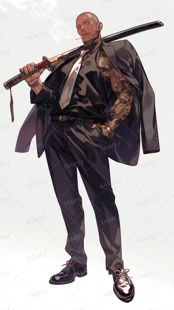 【仕事】刀を肩に担ぐスキンヘッドの男性_立ち絵