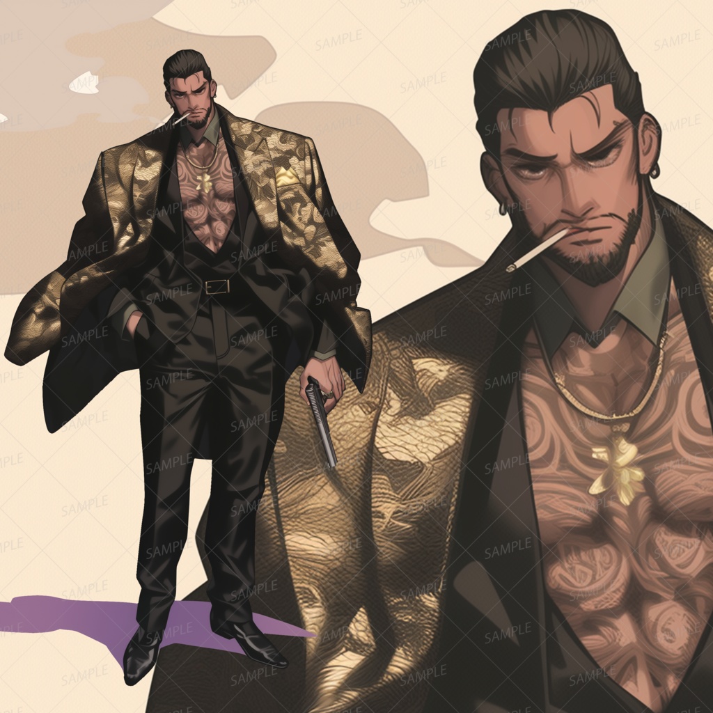 【仕事】片手に銃を持つ煙草を咥えたボス_立ち絵