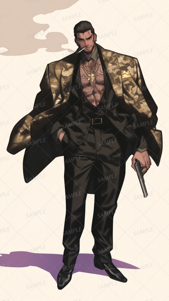 【仕事】片手に銃を持つ煙草を咥えたボス_立ち絵