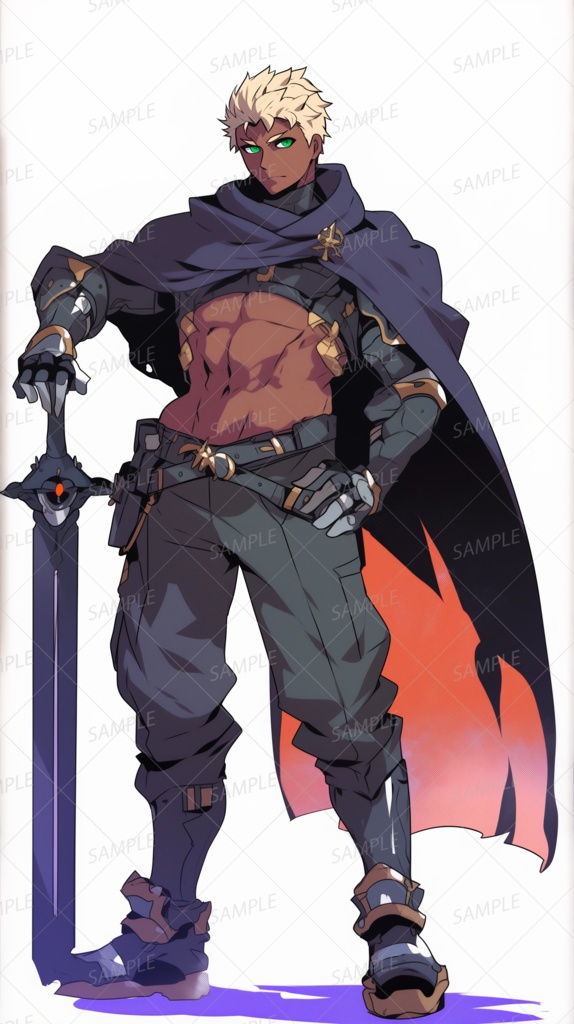 【ファンタジー】大剣を構えた褐色の騎士_立ち絵