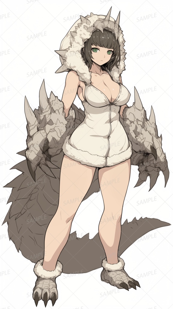 【獣人】トゲ付きフードの獣の爪と尻尾を持つ少女_立ち絵