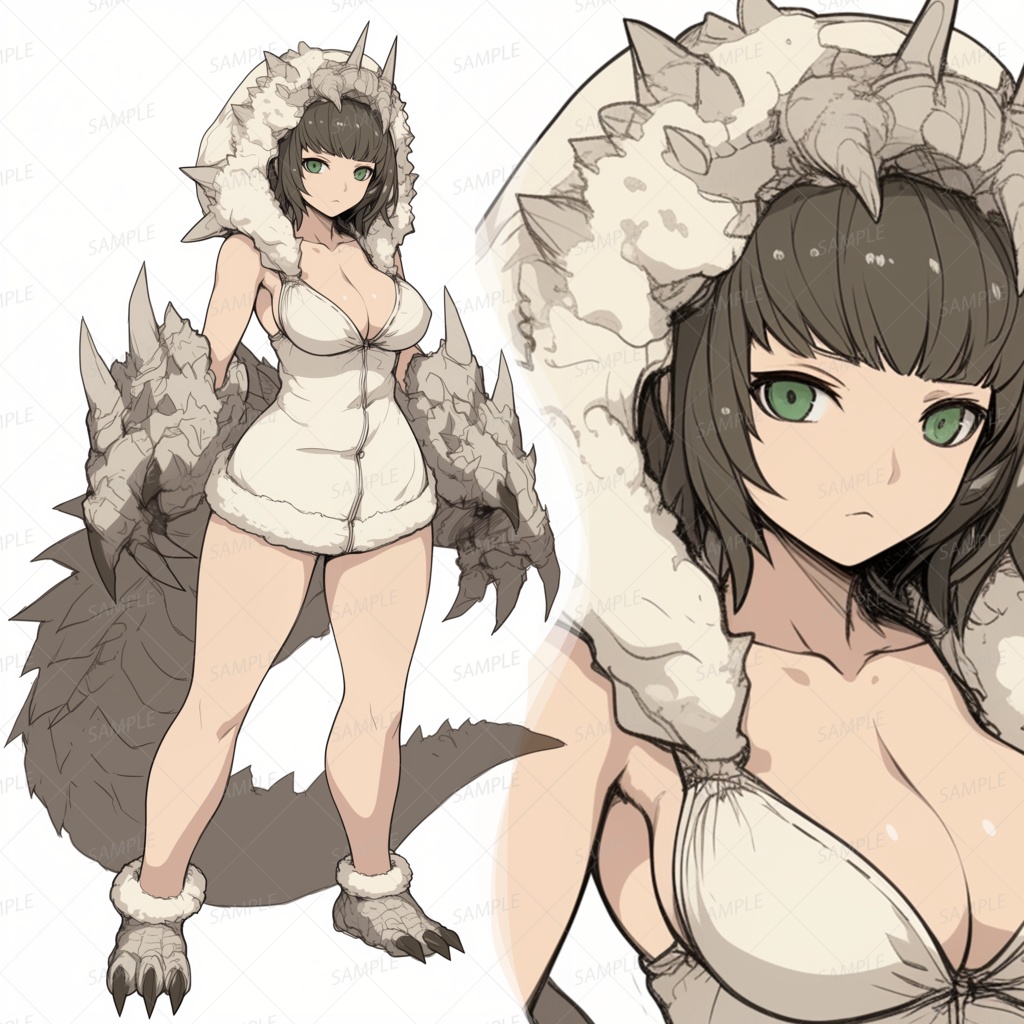 【獣人】トゲ付きフードの獣の爪と尻尾を持つ少女_立ち絵