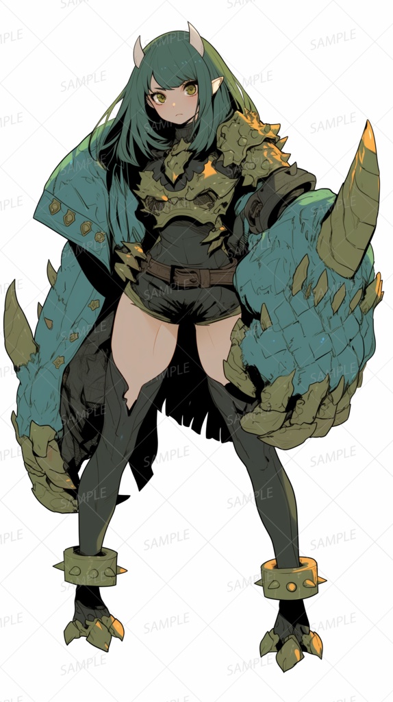 【獣人】スパイク装甲の角を持つ少女_立ち絵