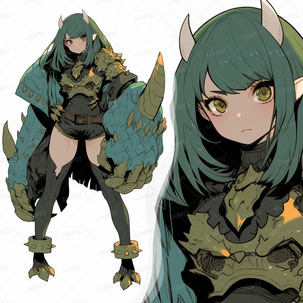 【獣人】スパイク装甲の角を持つ少女_立ち絵