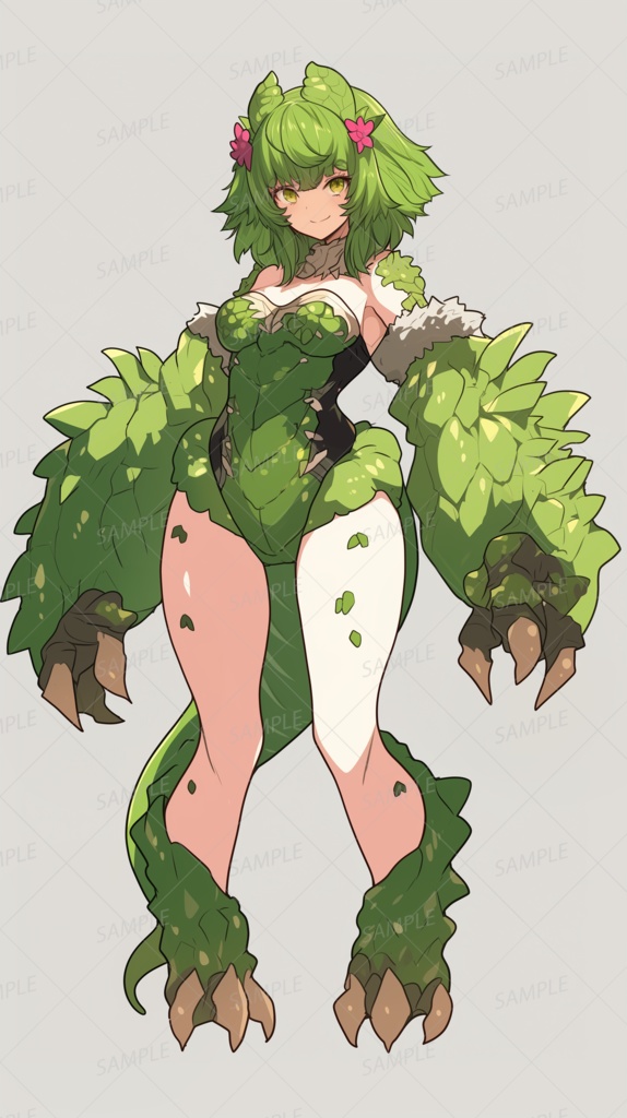 【獣人】大きな爪を持つ黄緑色の髪の少女_立ち絵