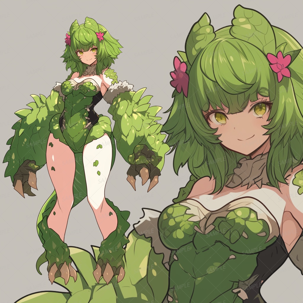 【獣人】大きな爪を持つ黄緑色の髪の少女_立ち絵