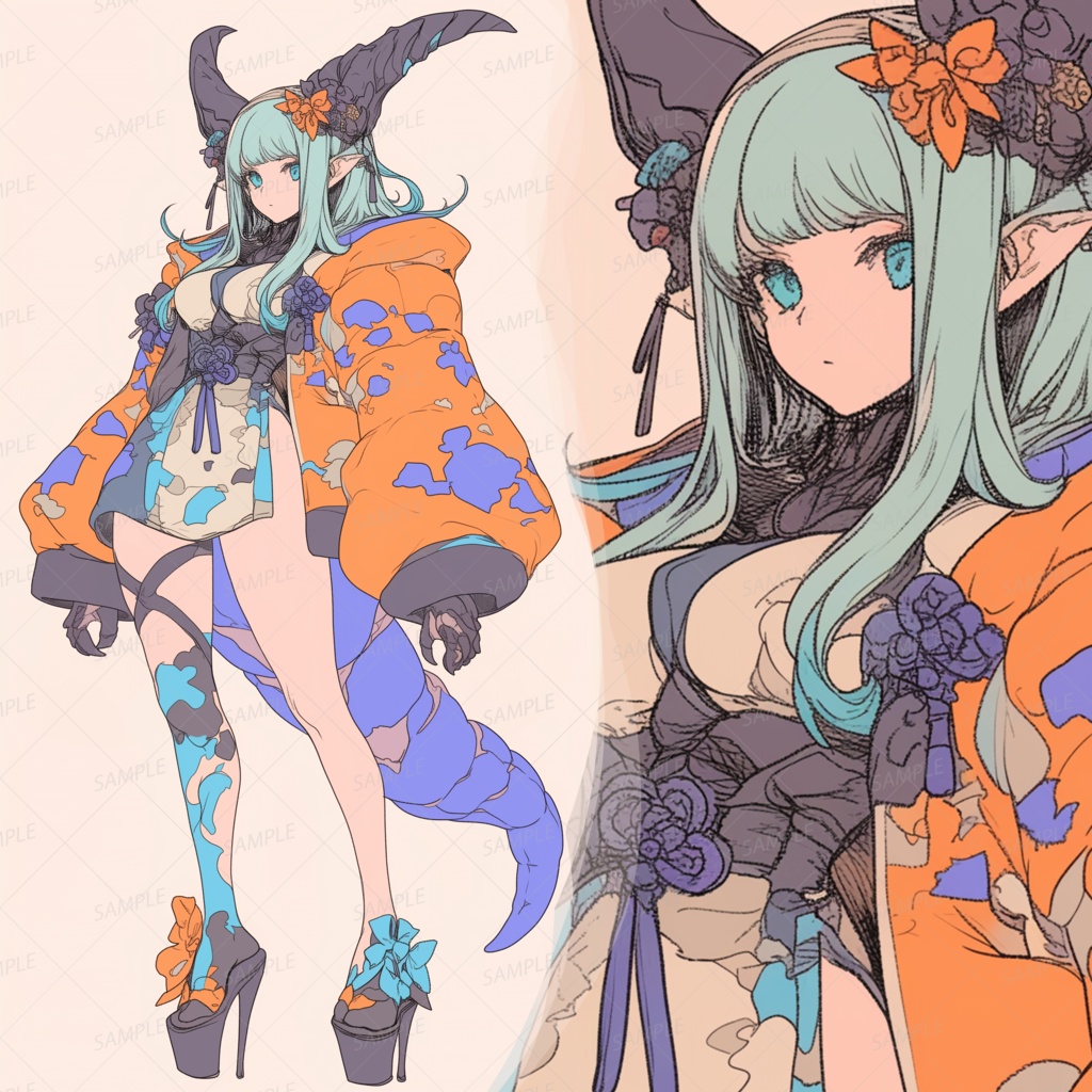 【獣人】和風な黒い角の少女_立ち絵