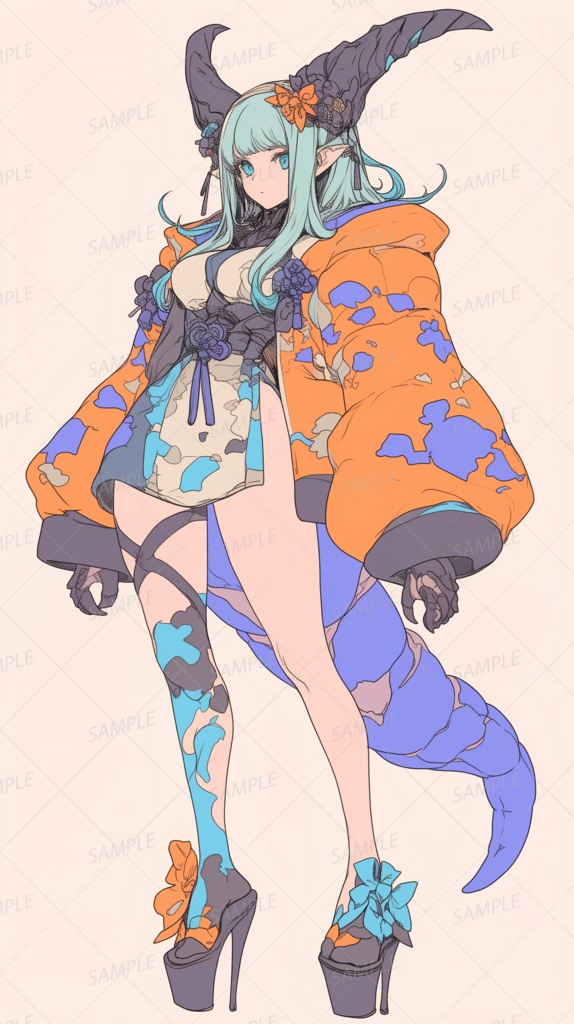 【獣人】和風な黒い角の少女_立ち絵