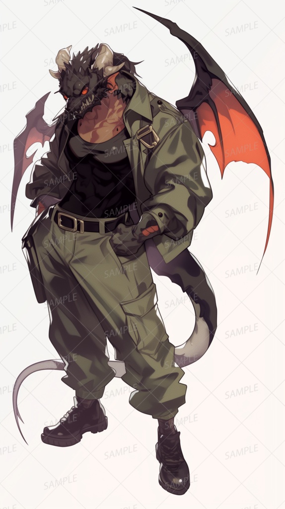 【獣人】ミリタリージャケットを着た竜人_立ち絵