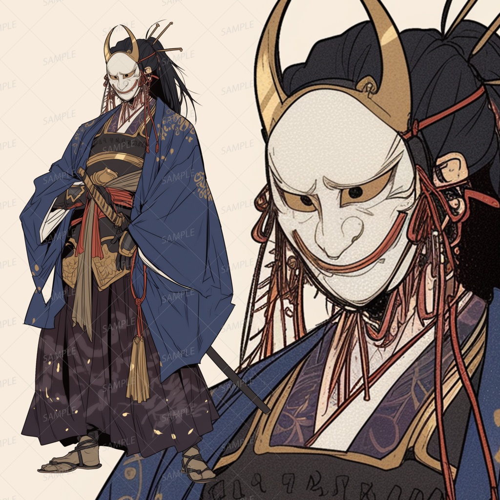 【ファンタジー】般若面の武士_立ち絵