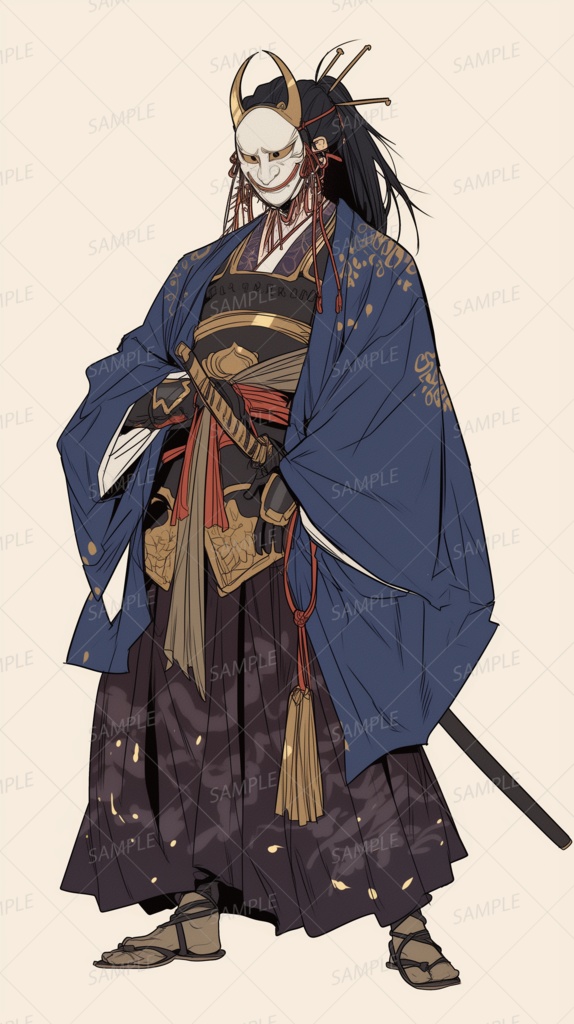【ファンタジー】般若面の武士_立ち絵