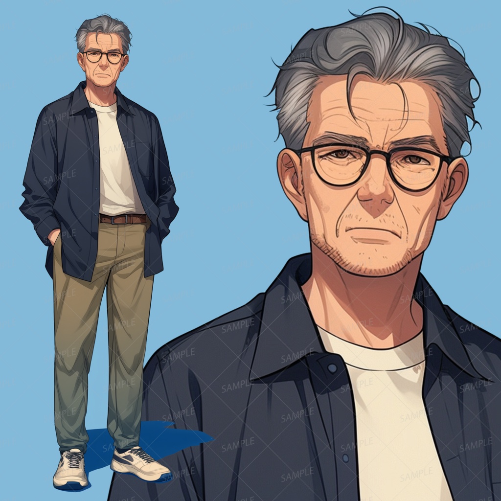 【私服】グレーヘアの上品なシニア男性_立ち絵