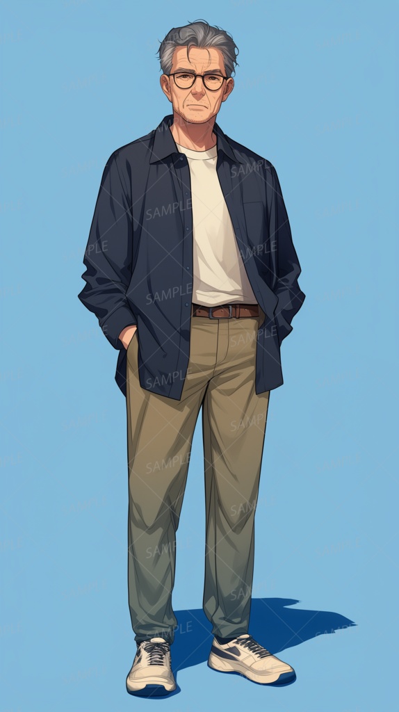 【私服】グレーヘアの上品なシニア男性_立ち絵